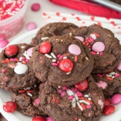 Very Valentine Pudding Cookies stacked on a white plate
