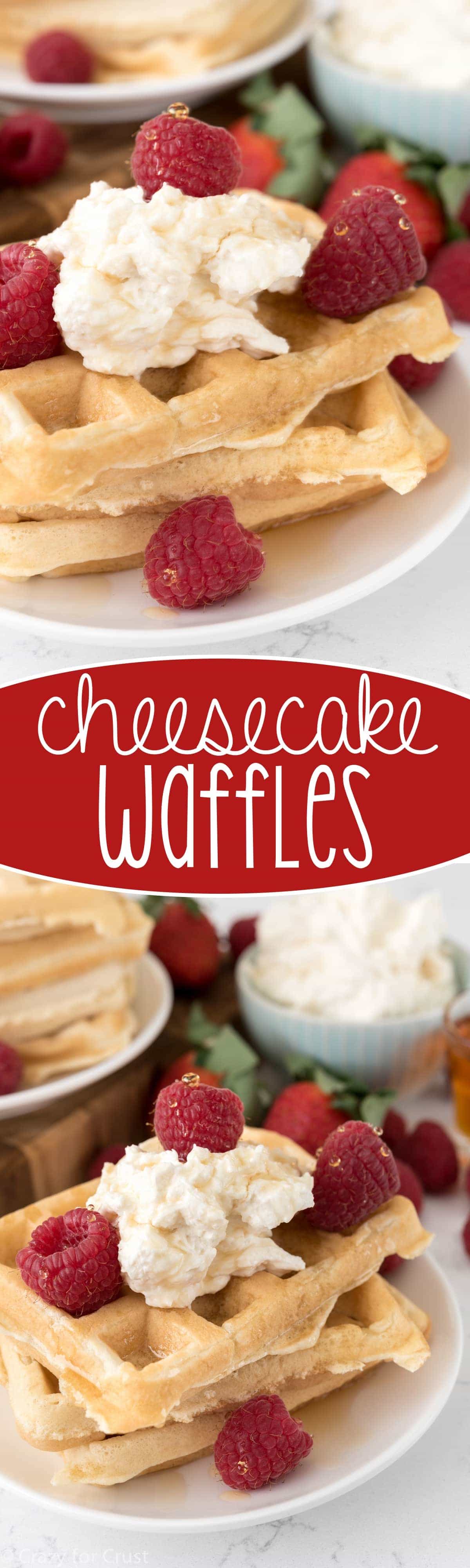 Cheesecake Waffles - this easy breakfast recipe pairs fluffy waffles with no bake cheesecake!
