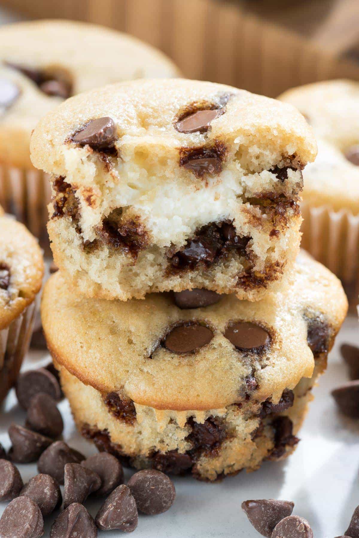 Cream Cheese Filled Chocolate Chip Muffins