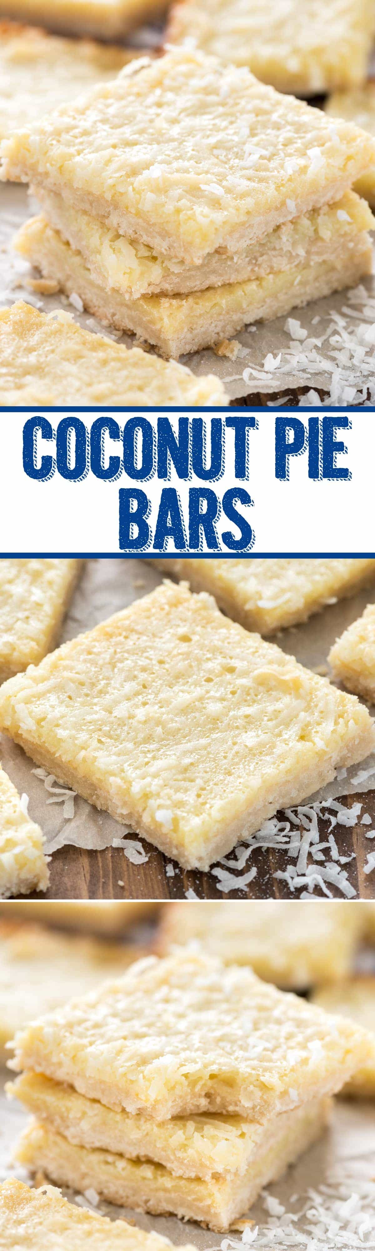 Gooey Coconut Pie Bars - this easy bar recipe has a shortbread crust topped with a gooey coconut filling. The perfect gooey coconut bar!