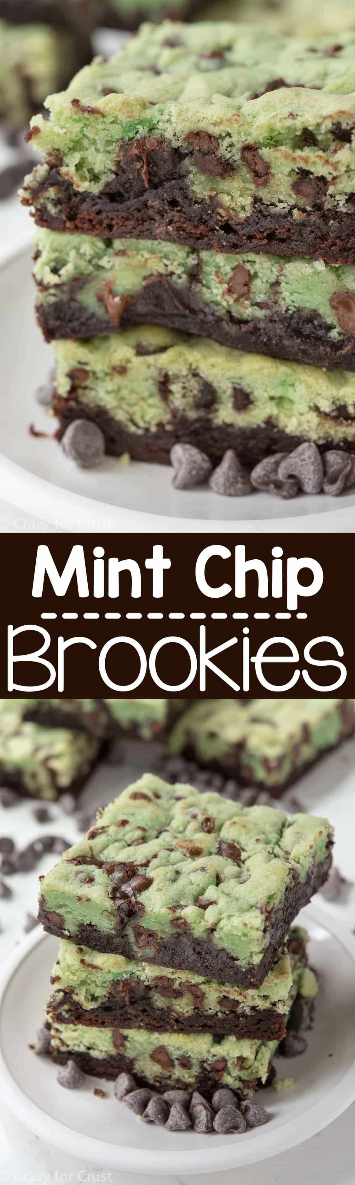 Mint Chip Brookies - this easy recipe combines brownies with mint chip chocolate chip cookies! Perfect for mint chip lovers!
