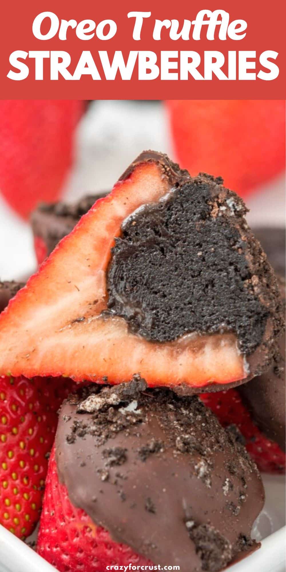 strawberry cut in half with truffle inside