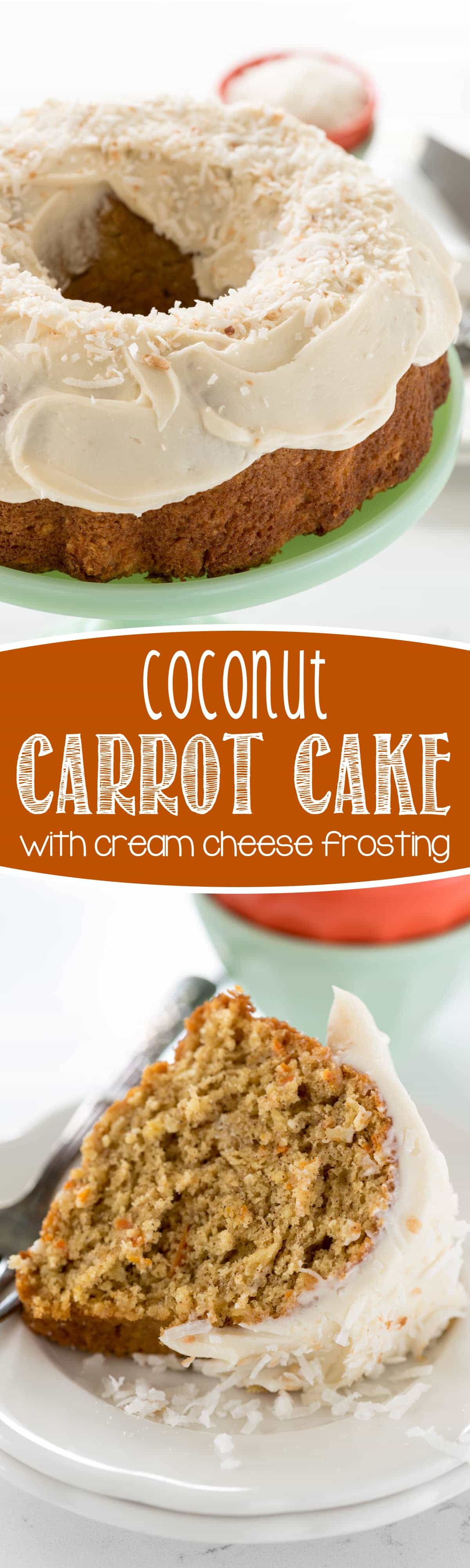 Coconut Carrot Cake - this easy carrot cake recipe is full of coconut flavor with a cream cheese frosting. My family loved this cake!