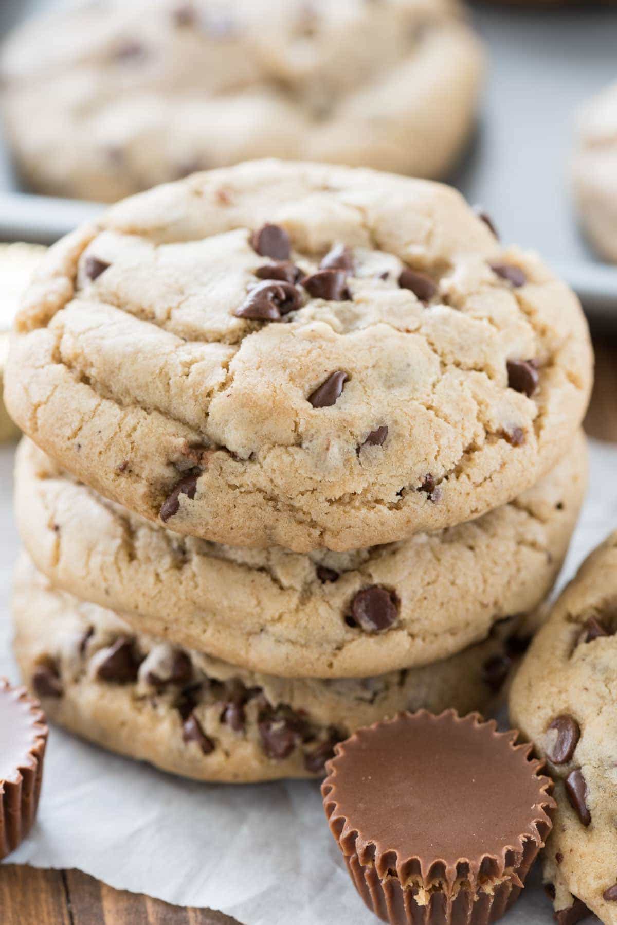 The BEST Chocolate Chip Cookie Recipe STUFFED with peanut butter cups!
