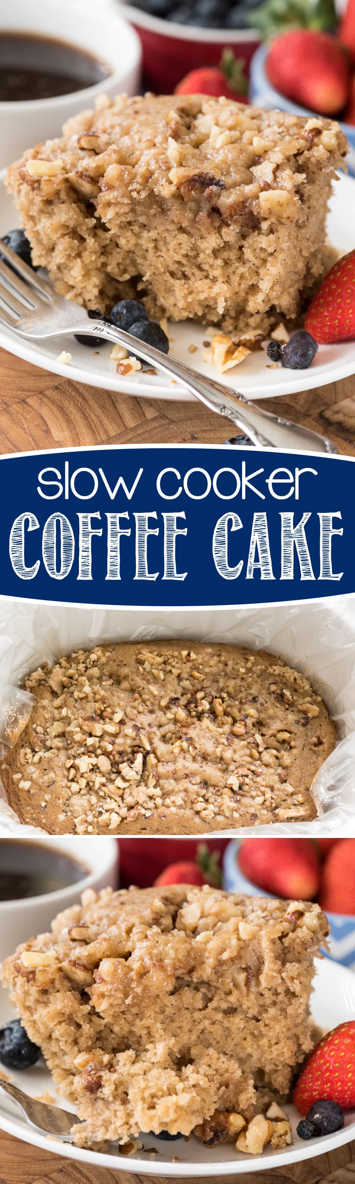 Slow Cooker Coffee Cake - this EASY coffee cake is made in a crockpot! With just a few ingredients it's a foolproof breakfast or brunch recipe!