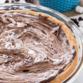 Close up overhead shot of s'mores sugar cookie pie