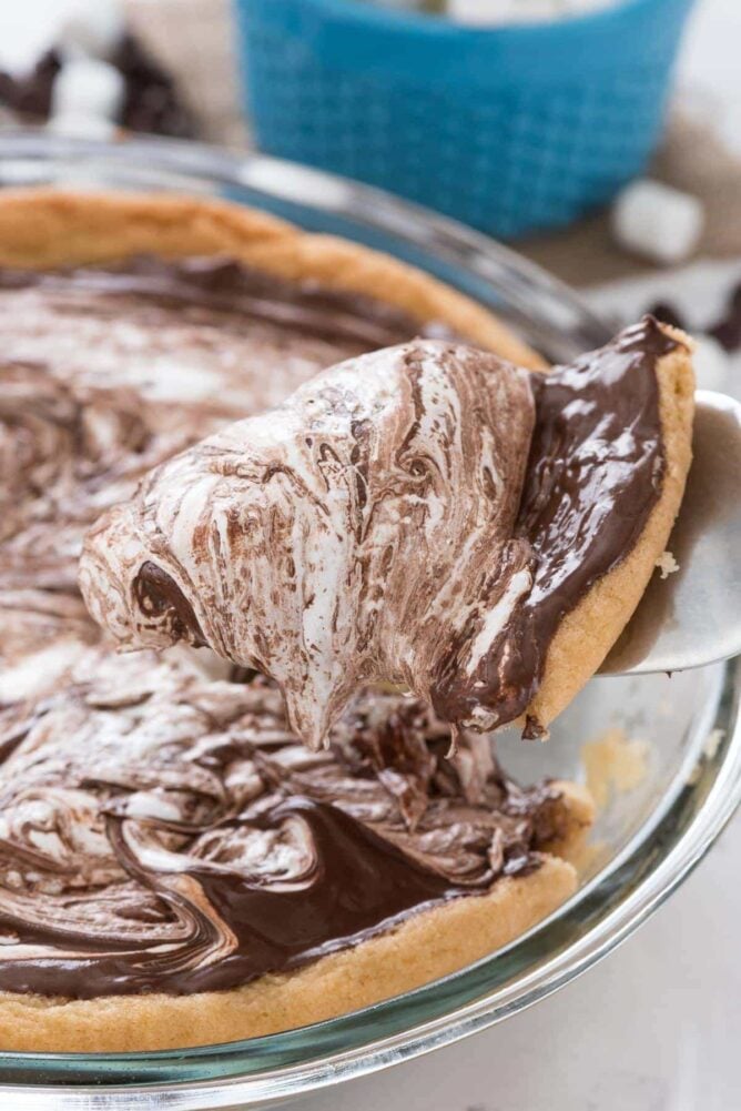 Smores Sugar Cookie Pie with a slice on a spatula