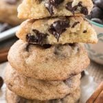 Stack of chocolate chip snickerdoodles cookies with melted chips