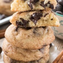Stack of chocolate chip snickerdoodles cookies with melted chips