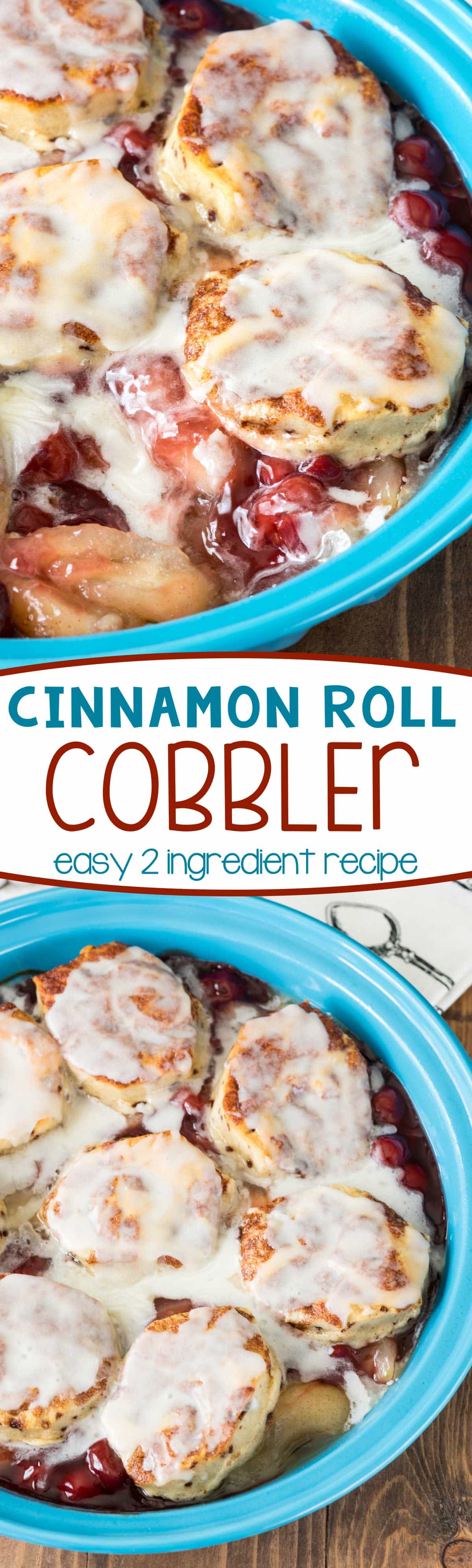 This Cinnamon Roll Cobbler is an easy 2 ingredient recipe that's the perfect brunch, breakfast, or dessert! Everyone loved this - the kids made it themselves!