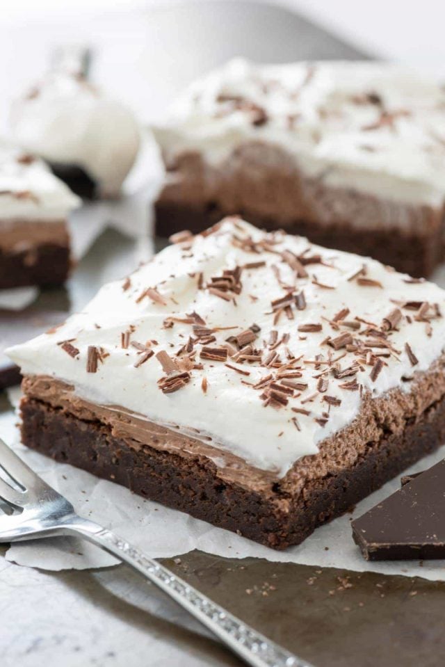 French Silk Brownies with a fork