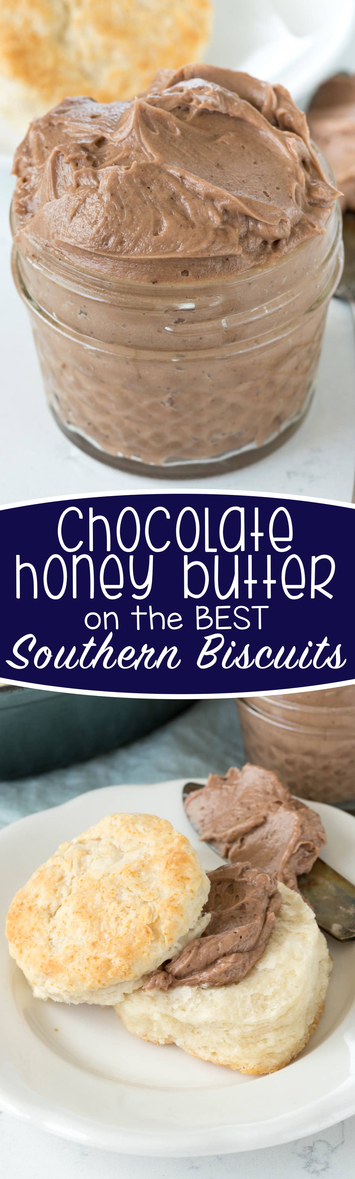 Chocolate Honey Butter - this recipe is so easy and indulgent! Whip butter with honey and cocoa for the BEST spread for biscuits. We couldn't stop eating it!