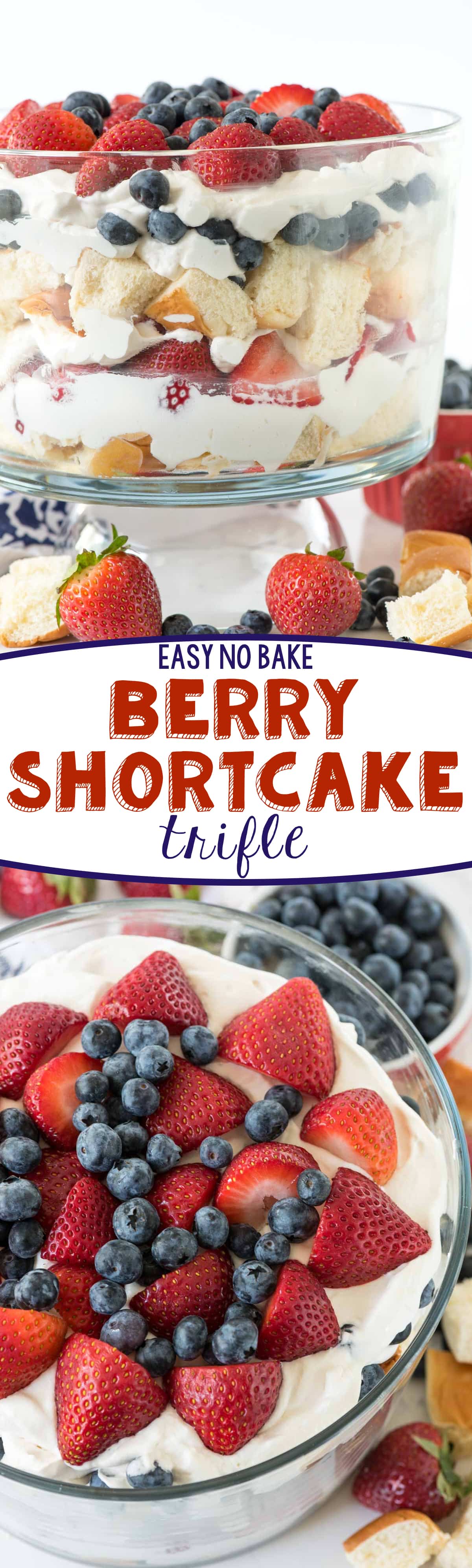 No Bake Berry Shortcake Trifle - this shortcake recipe is SO easy!! It's perfect for any summer party.