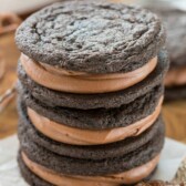 Stack of three homemade nutella oreos