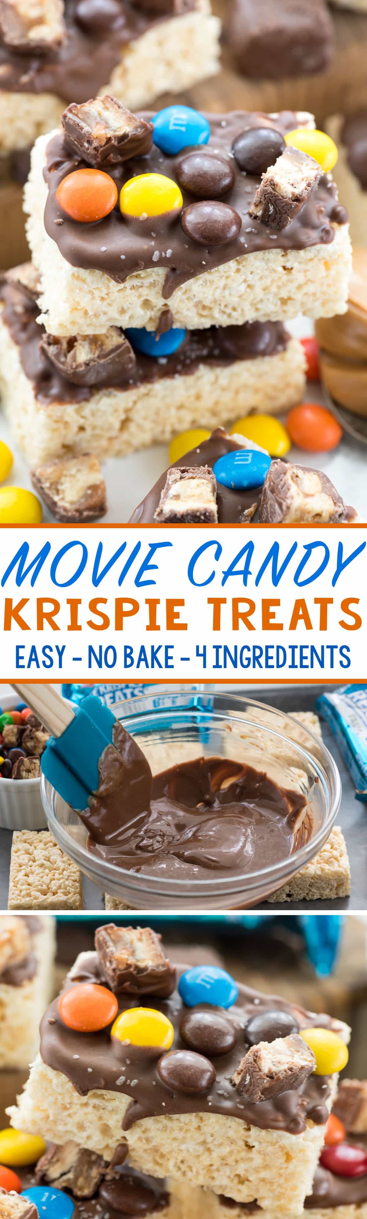 Movie Candy Krispies Treats - this easy no bake rice krispies treats recipes takes only minutes to make. It's the perfect recipe for movie night!