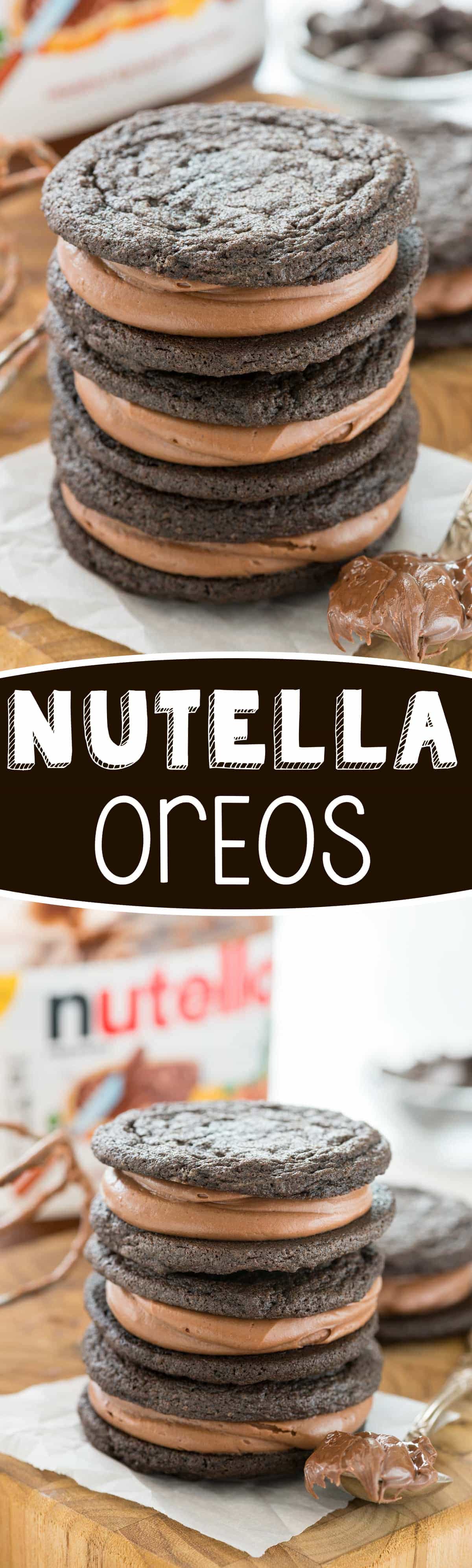 Homemade Nutella Oreos - this easy cookie recipe tastes JUST like an Oreo! Filled with the BEST Nutella frosting recipe, they're so good we couldn't stop eating them!