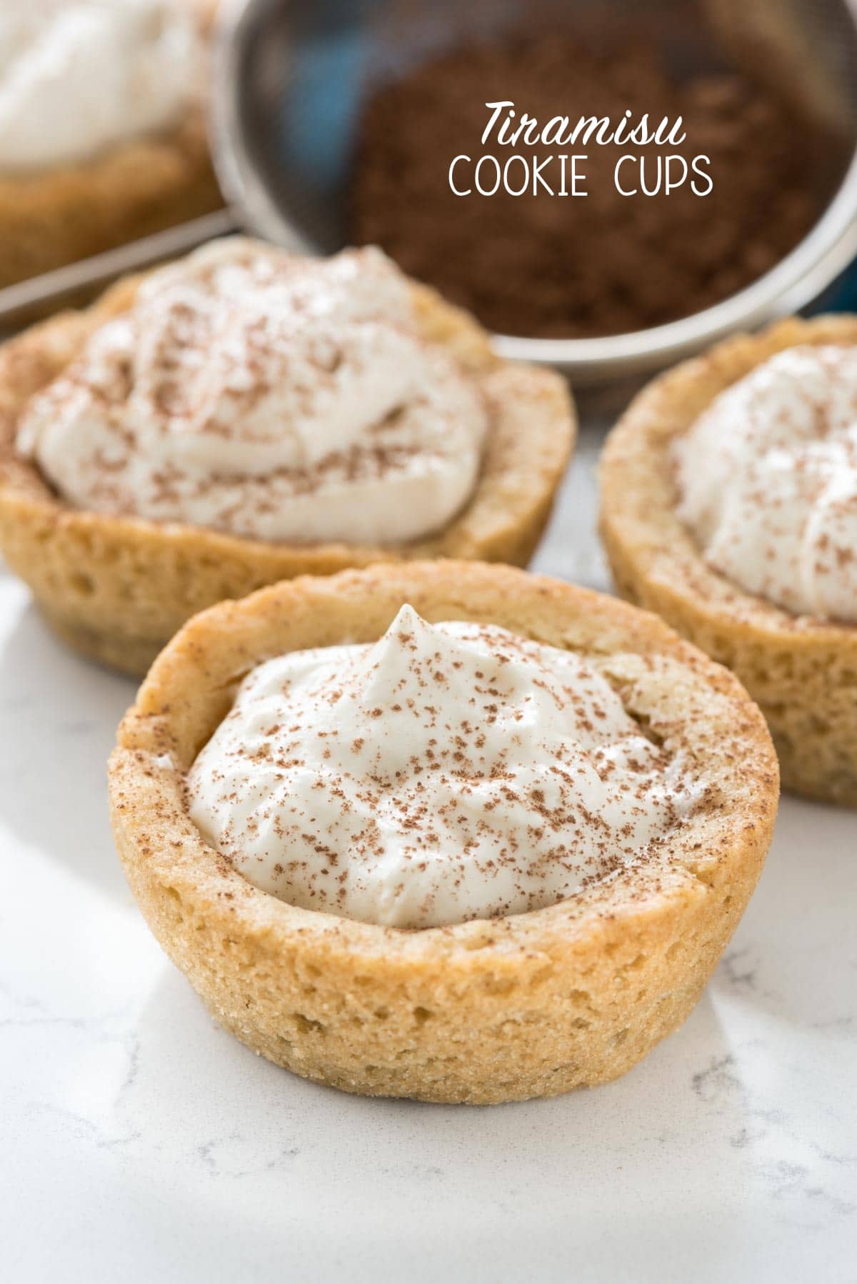 Tiramisu Cookie Cups - these easy from scratch sugar cookie cups are filled with my favorite tiramisu mousse! My family loved them!