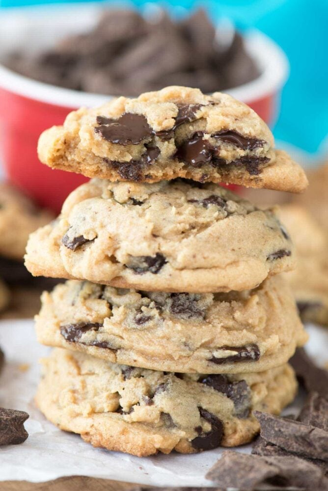 stack of chocolate chip pudding cookies