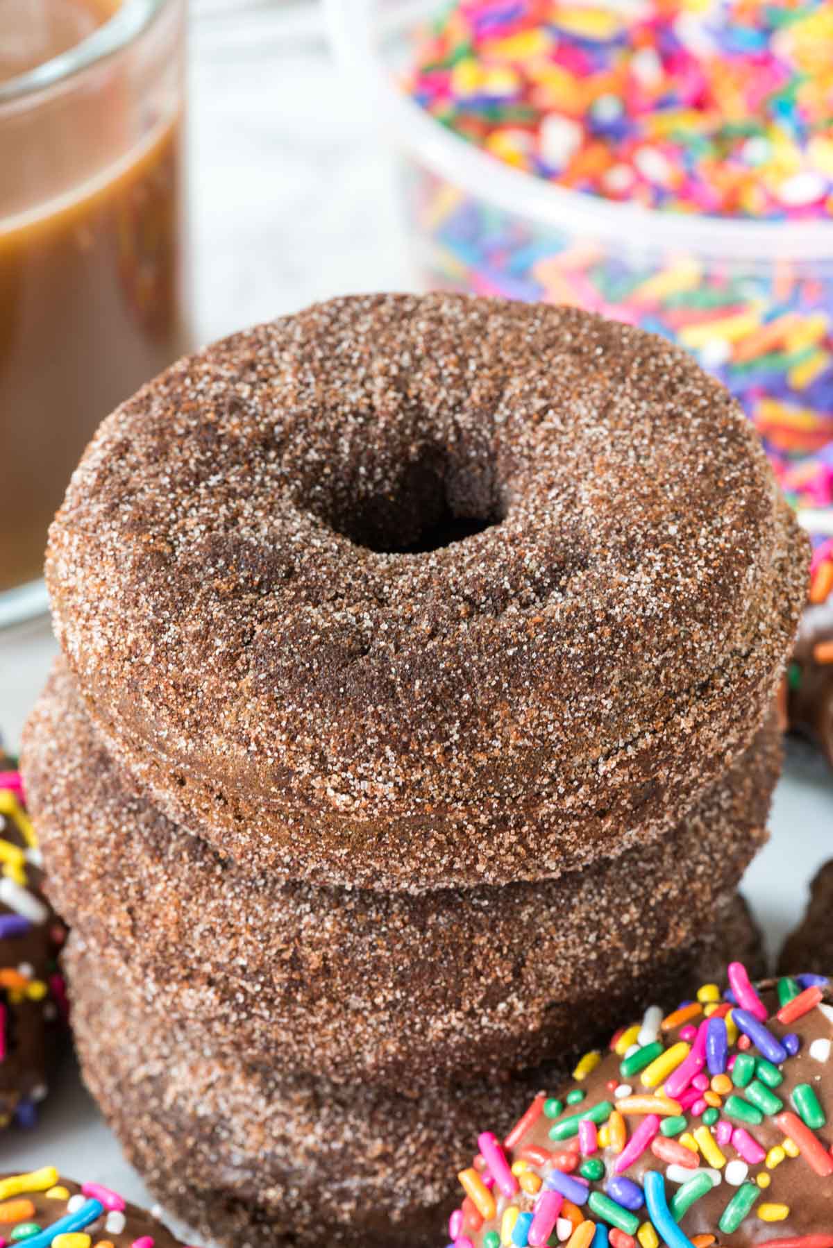 Perfect Baked Chocolate Donuts {Glazed + Churro} - Crazy for Crust