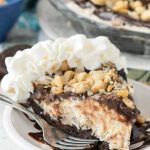 Slice of hula pie on white plate