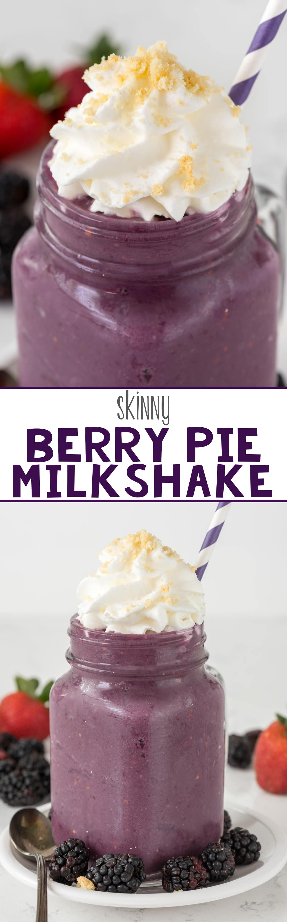 Skinny Berry Pie Milkshake - this easy recipe combines bananas and berries for a simple but healthier milkshake recipe!