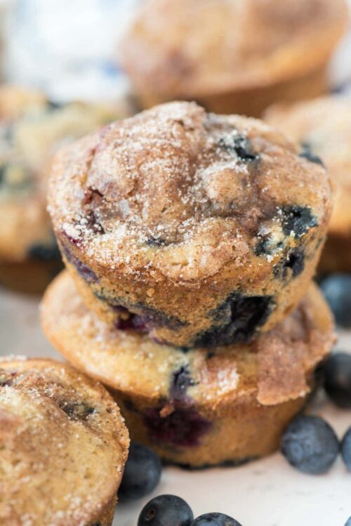 Banana Blueberry muffins stacked