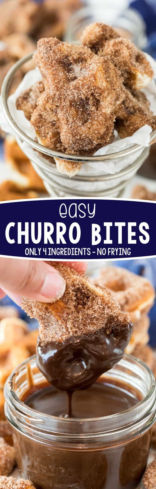 Easy churro bites photo collage with words in the middle