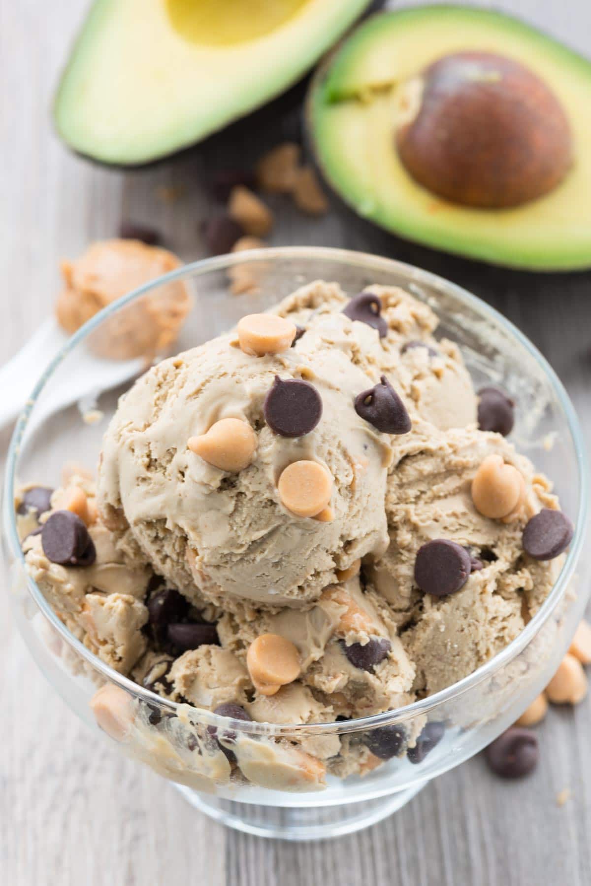 Easy Peanut Butter Chip Ice Cream made with AVOCADO!