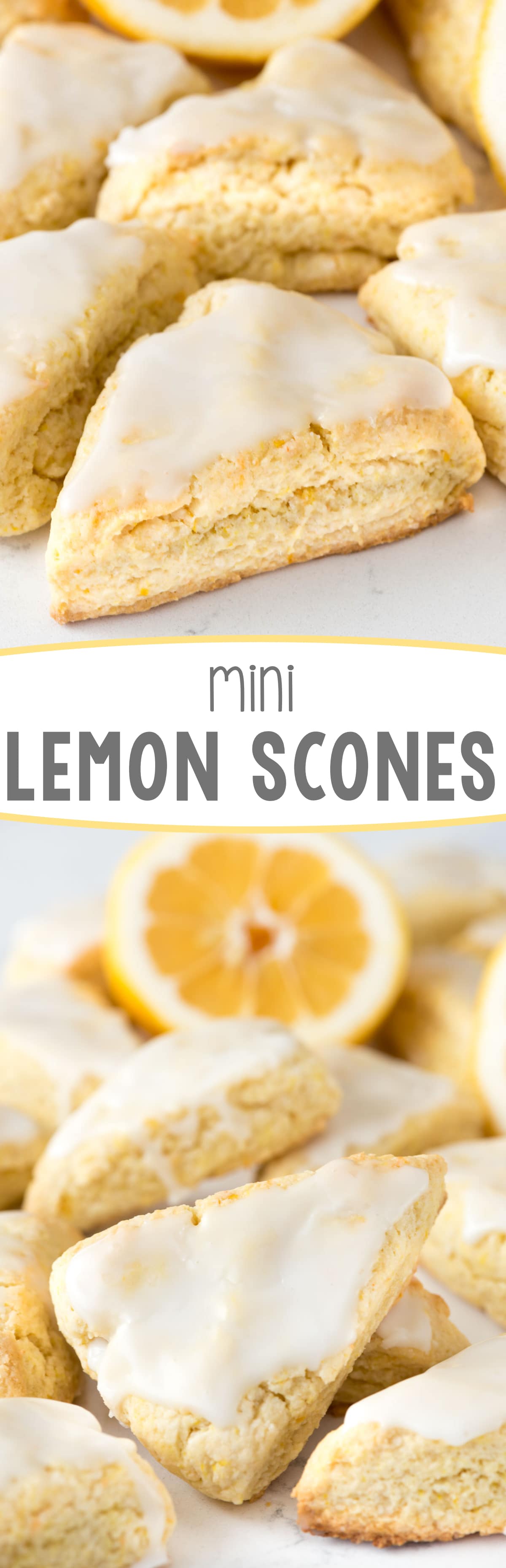 Mini Lemon Scones - this easy recipe stays soft for days! They're pillowy soft and FULL of lemon flavor, in the scone and in the glaze.