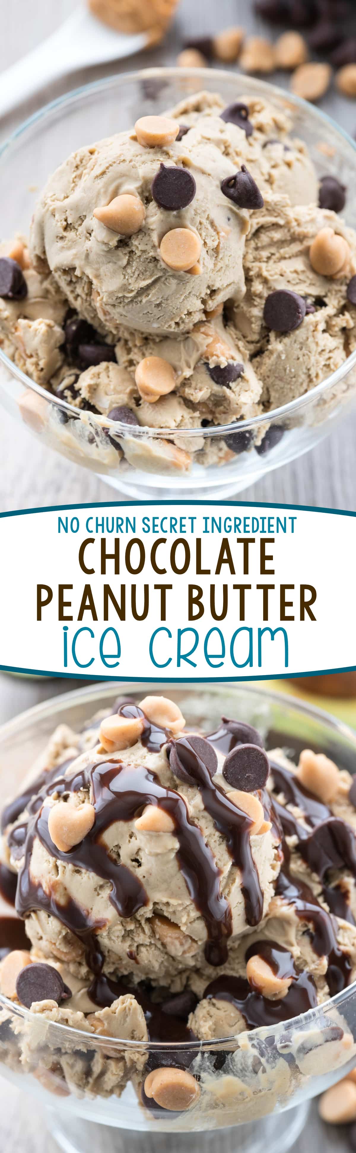 Easy No Churn Chocolate Peanut Butter Ice Cream - this easy ice cream recipe has a secret ingredient to keep it smooth and creamy and is FULL of chocolate peanut butter flavor!