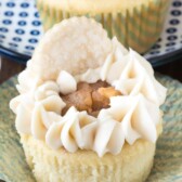 Apple pie cupcake with cupcake cover coming off