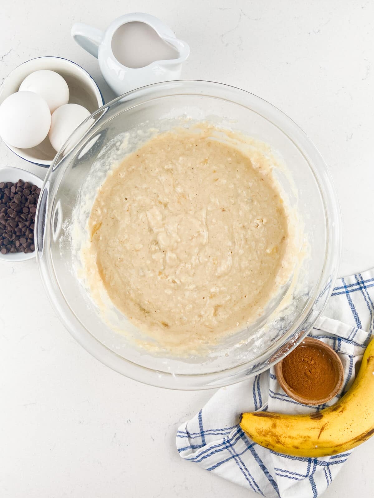 batter in clear bowl with ingredients around