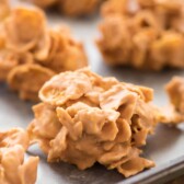 Cornflake clusters on metal baking sheet