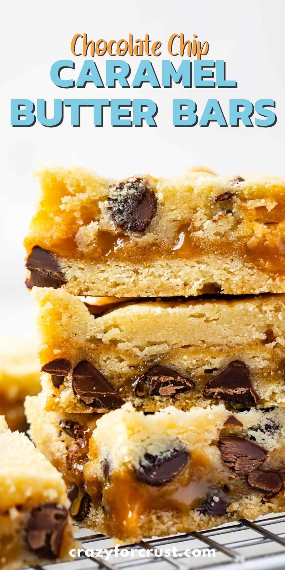 stack of three cookie bars with words on photo.