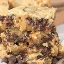 Stack of three chocolate chip caramel butter bars
