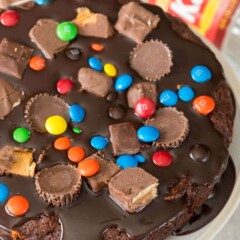 Gooey Candy Filled Brownie Cake