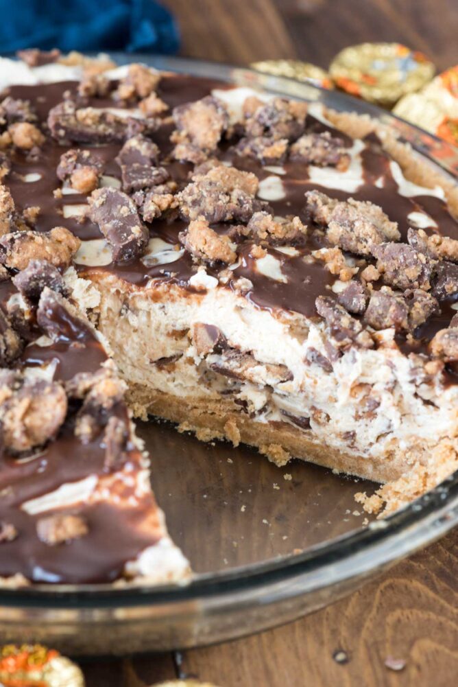 peanut butter pie with slice missing