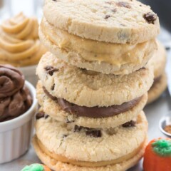 Stack of shortbread cookie sandwiches
