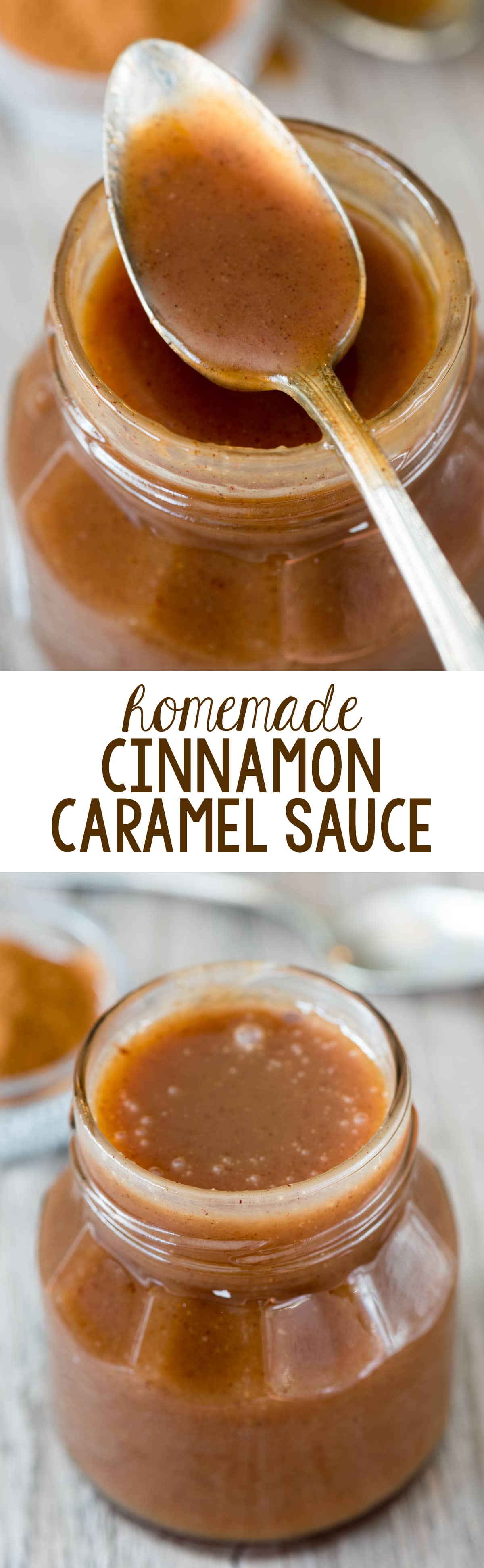 Easy Homemade Cinnamon Caramel Sauce Recipe - this caramel has just 5 ingredients and is so silky smooth and rich with the flavor of cinnamon!