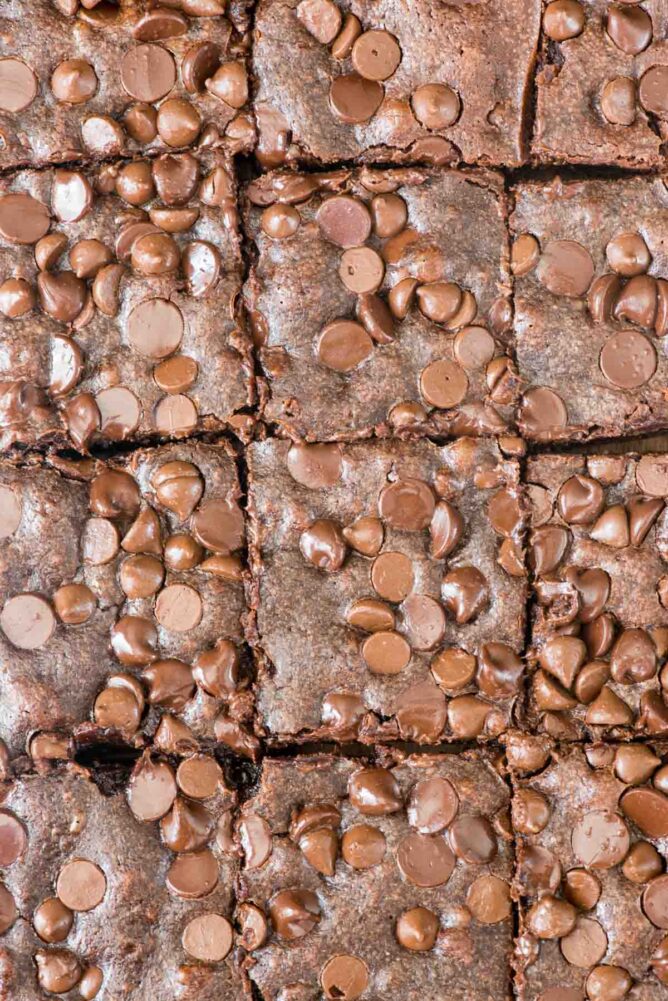 overhead shot of brownies cut into squares