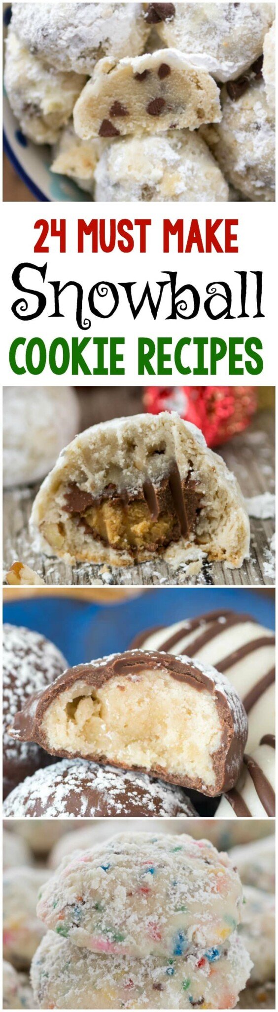 collage of 4 snowball cookie recipes