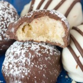 Chocolate Dipped Snowball Cookies