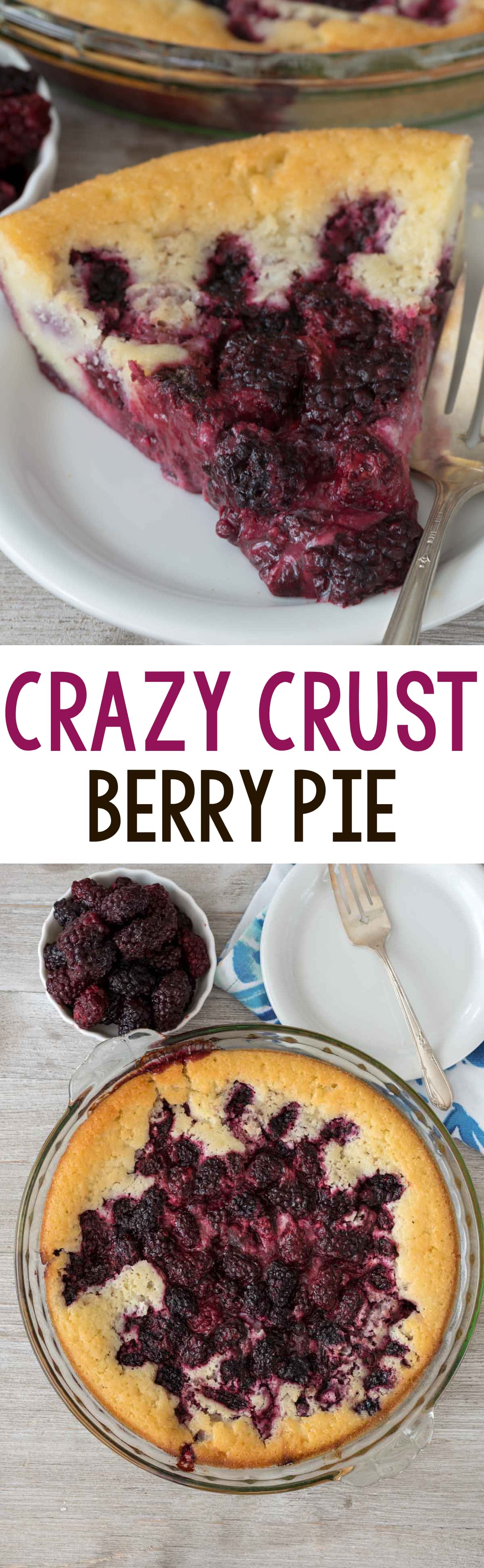 Crazy Crust Berry Pie - this EASY pie recipe makes its own crust! It's a cross between a cobbler and a pie and it's perfect for people who aren't crazy about crust.