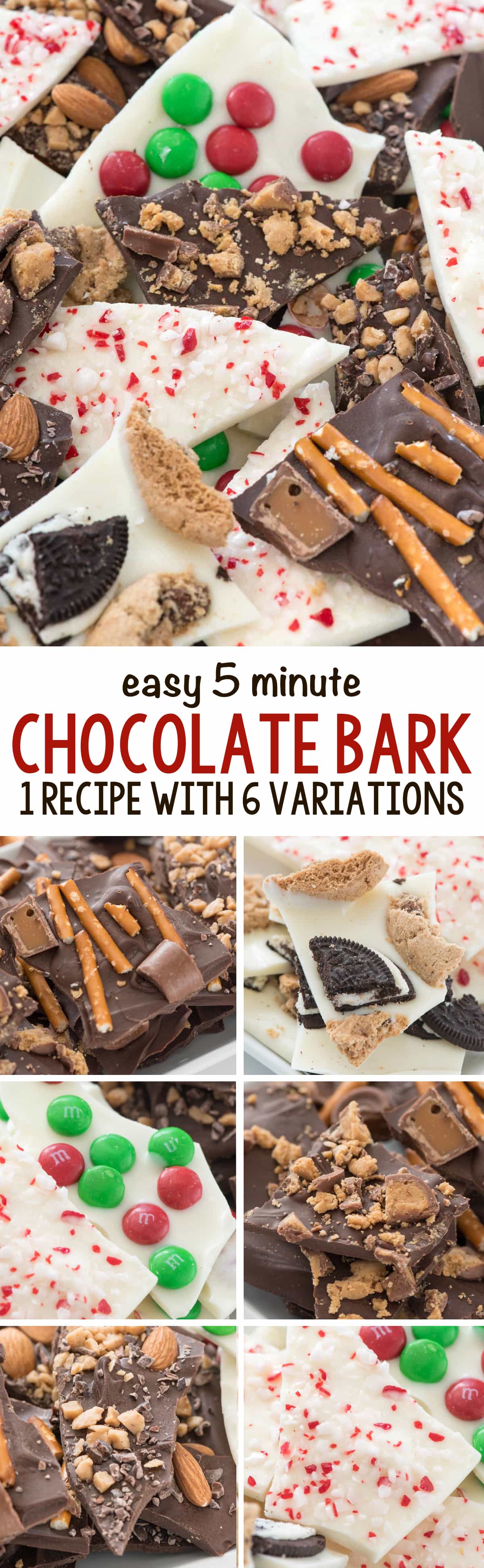 5 Minute Chocolate Bark - this easy recipe shows you how to make bark over 6 ways using only 2 basic ingredients!