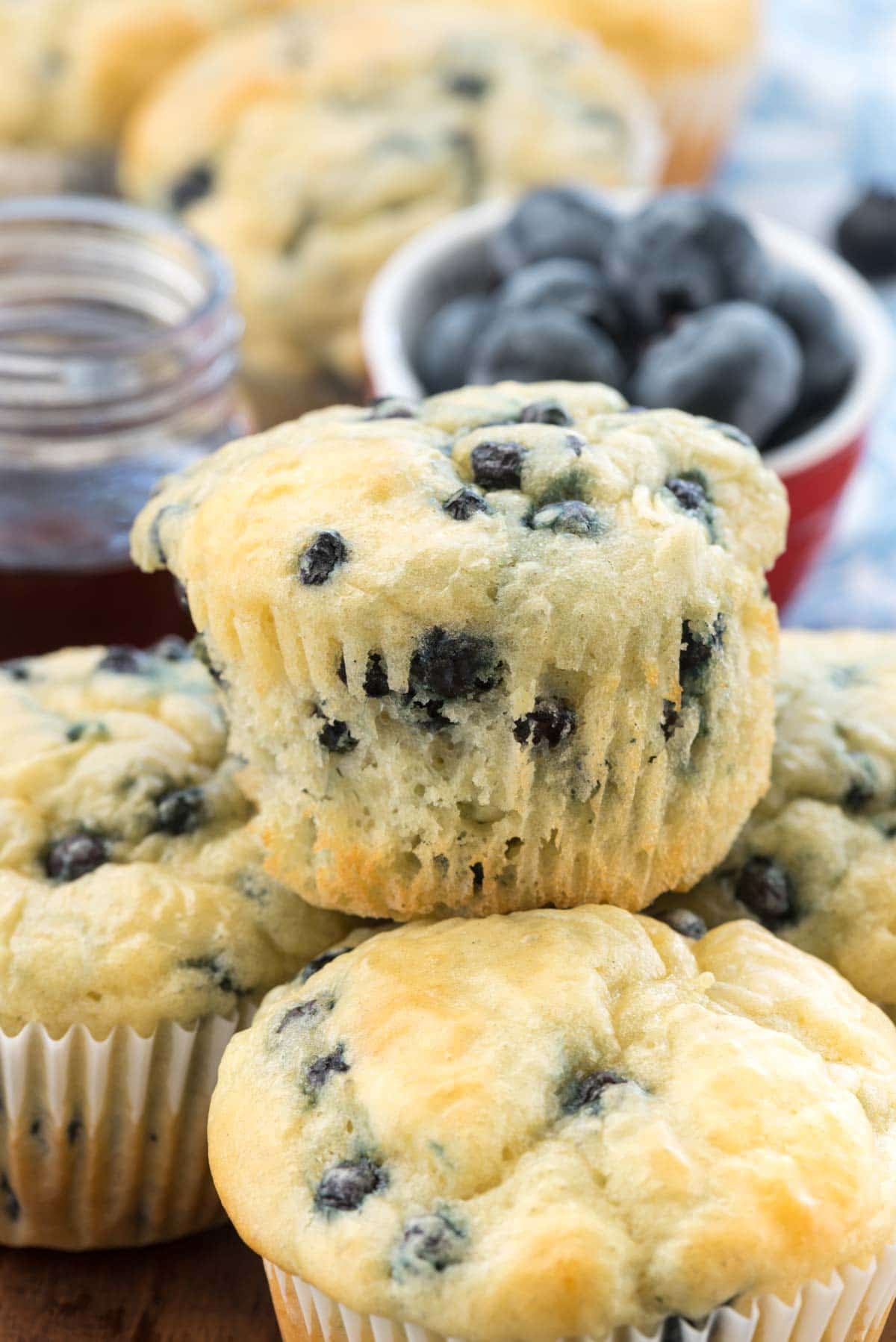 Blueberry Pancake Muffins - these easy muffins are made with pancake batter. They're great for on the go or with syrup for an easy make-ahead breakfast!