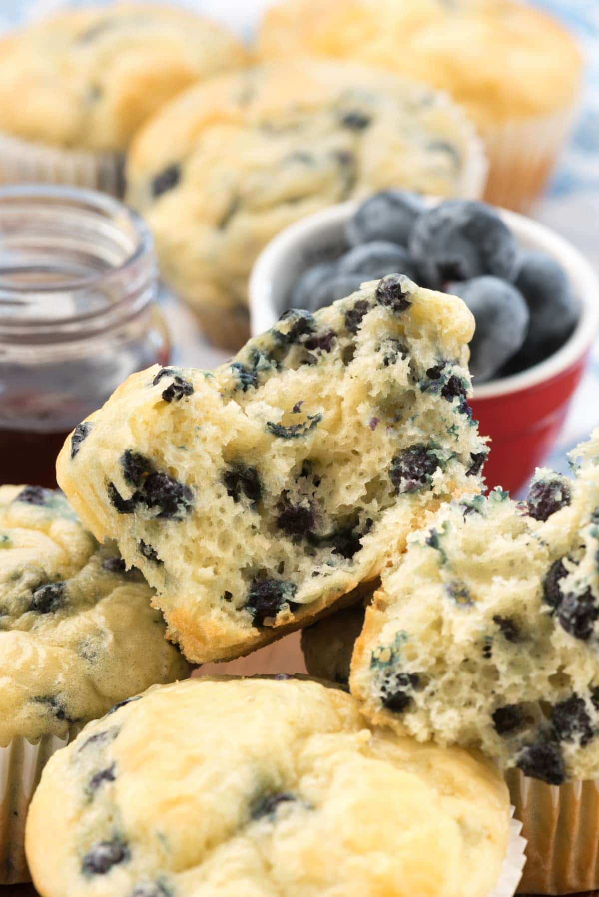 Blueberry Pancake Muffins - these easy muffins are made with pancake batter. They're great for on the go or with syrup for an easy make-ahead breakfast!