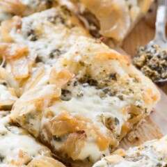 Caramelized Onion Pesto Flatbread Pizza