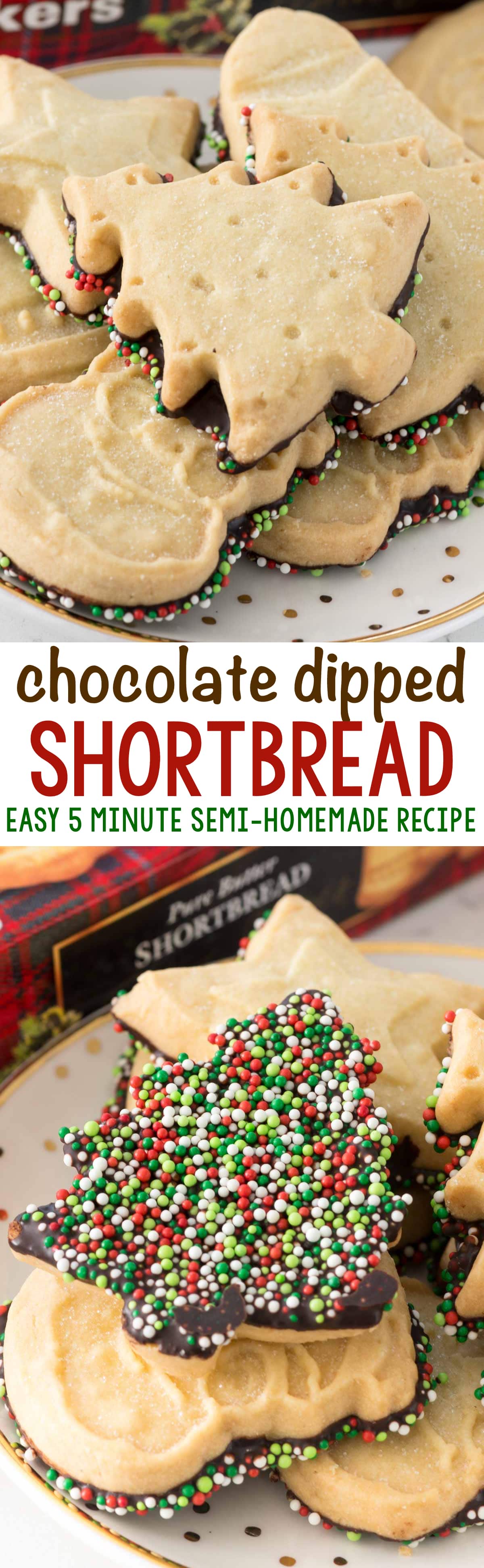 Chocolate Dipped Shortbread - an easy 5 minute semi-homemade recipe for when you need a quick dessert or gift!
