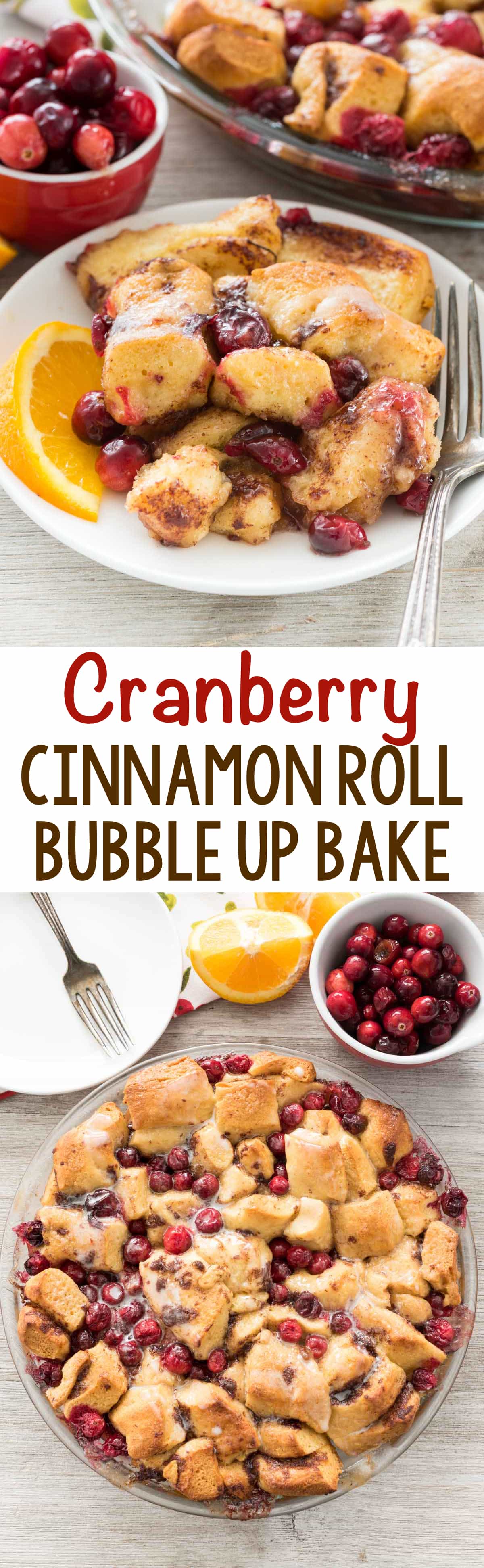 Cranberry Cinnamon Roll Bake - this easy bubble up bake recipe starts with cinnamon rolls. Add fresh cranberries for a holiday breakfast!