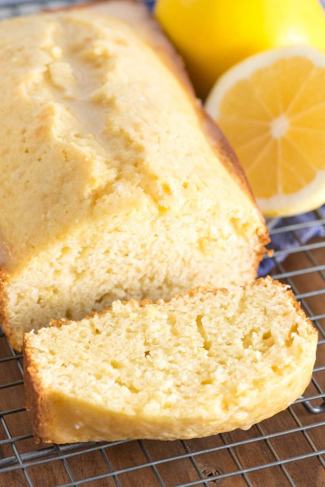 lemon loaf sliced on rack